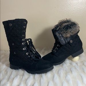 Black faur fur combat boots